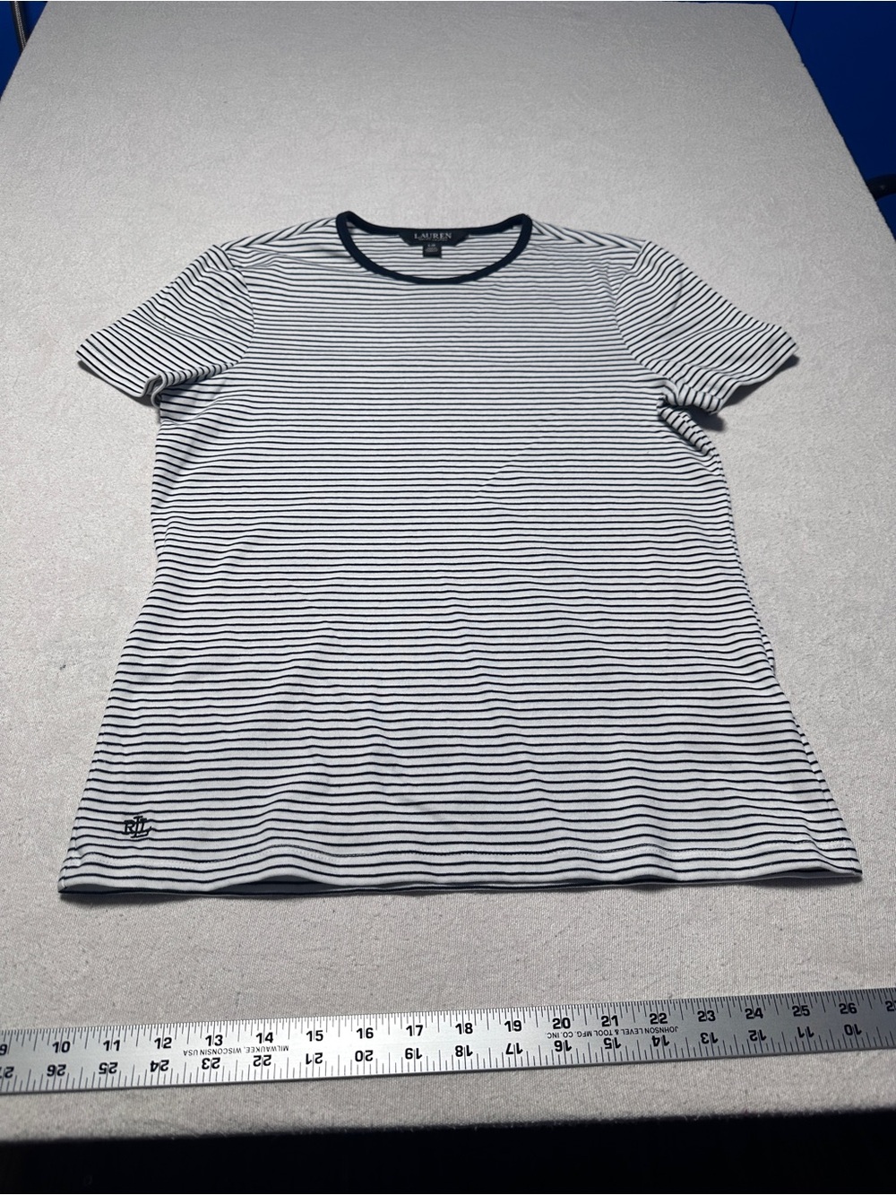 Ralph Lauren Black and White Striped Crewneck Shirt